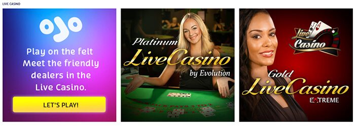 PlayOJO Live Casino offers Evolution and Extreme